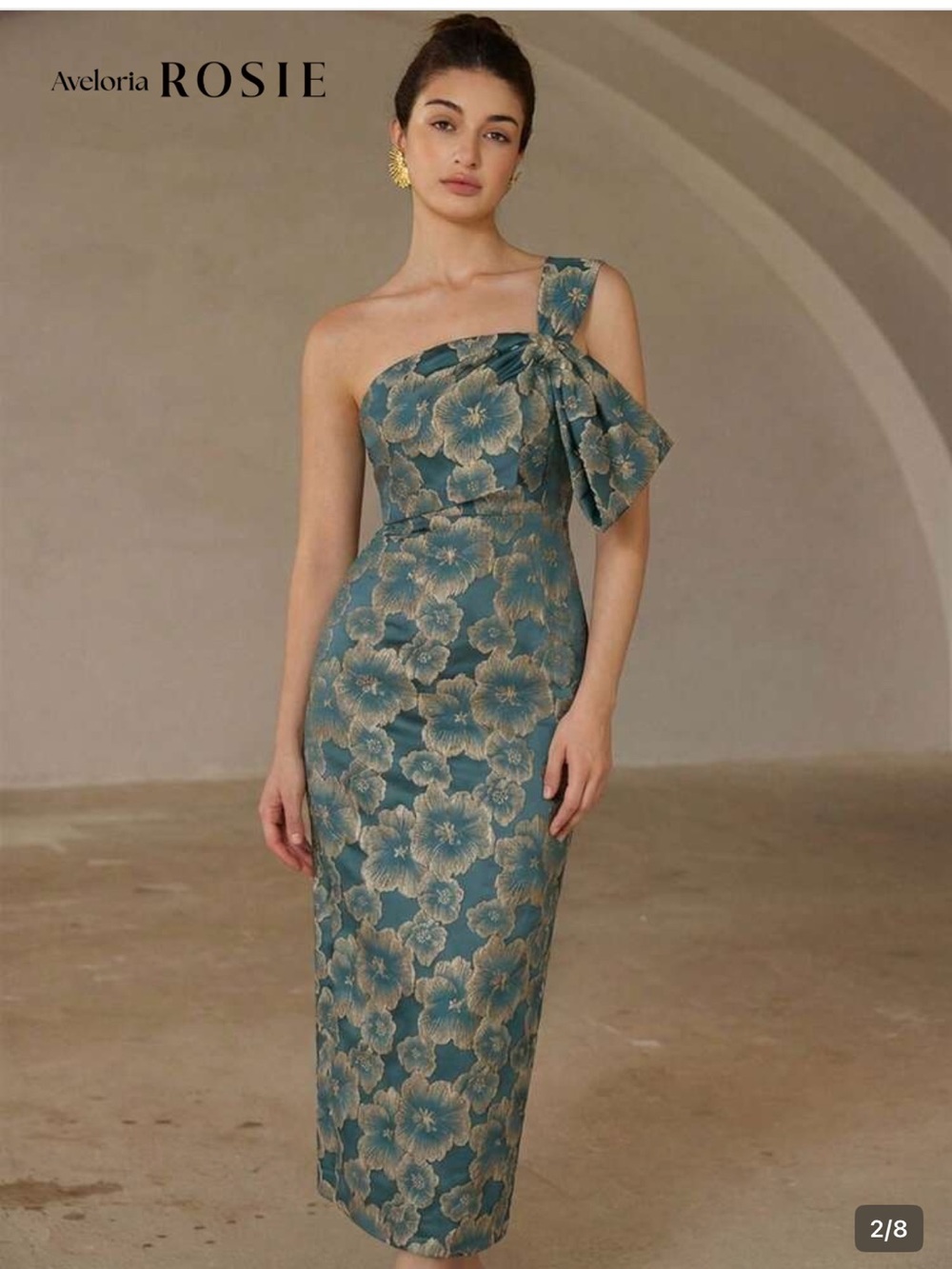 Teal Floral One-Shoulder Sheath Dress